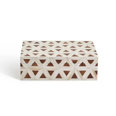 Iniala Triangle Patterned Bone Covered Box with inside Wood Finish Bone/Acacia Wood