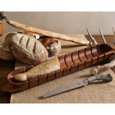 Lodge Style Baguette Board With Antler Bread Knife
