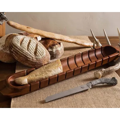 Lodge Style Baguette Board With Antler Bread Knife
