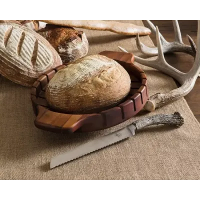 Lodge Style Round Bread Board With Antler Knife