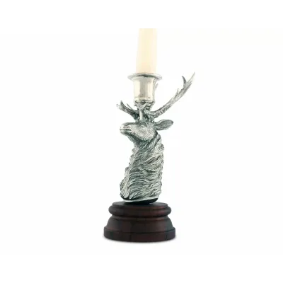 Lodge Style Pewter Elk 1 Taper Candlestick