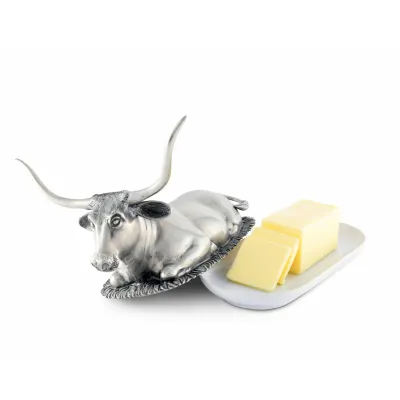 Western Frontier Pewter Longhorn Steer Butter Dish