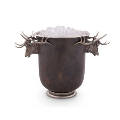 Lodge Style Elk Head Handle Bronze Ice Bucket