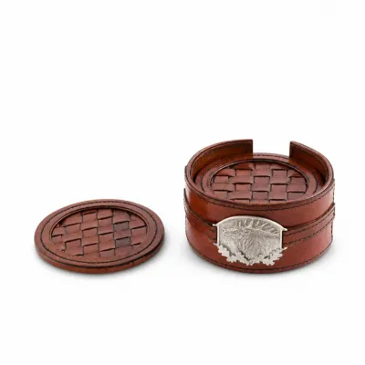 Leather Coaster Set Elk Set of 6