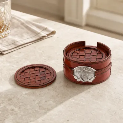 Leather Coaster Set Elk Set of 6
