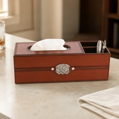 Leather Elk Office Tissue Box