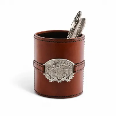 Leather Elk Office Pen Holder