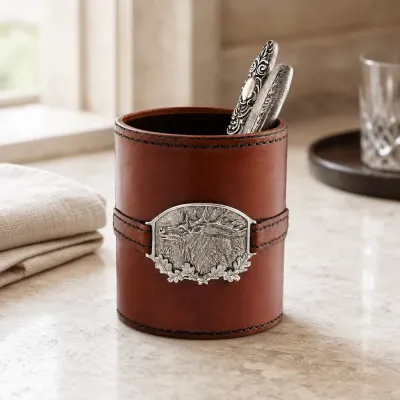 Leather Elk Office Pen Holder