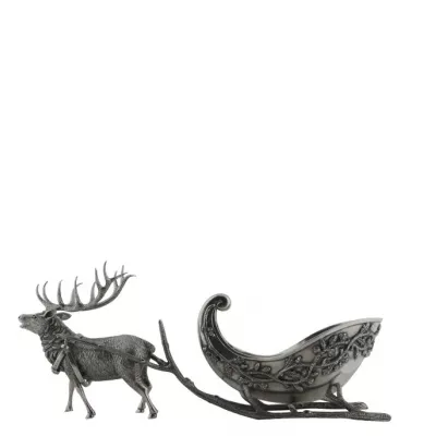 Lodge Style Pewter Reindeer Sleigh Centerpiece