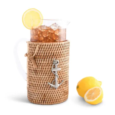 Wicker Rattan Anchor Glass Pitcher