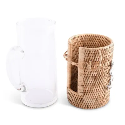 Wicker Rattan Anchor Glass Pitcher