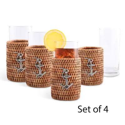 Wicker Rattan Anchor Tall Glasses Set of 4