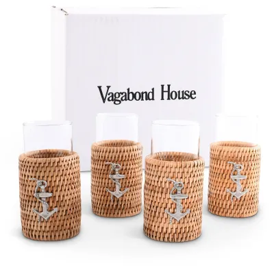 Wicker Rattan Anchor Tall Glasses Set of 4