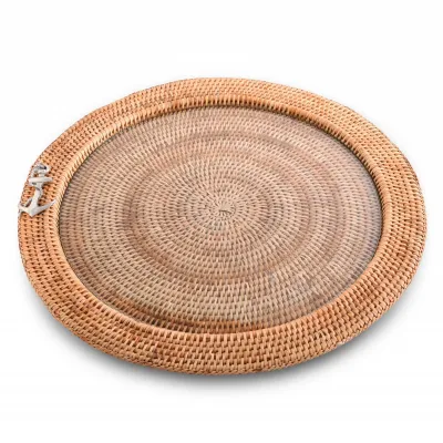 Wicker Rattan Serving Tray Round 19 inch