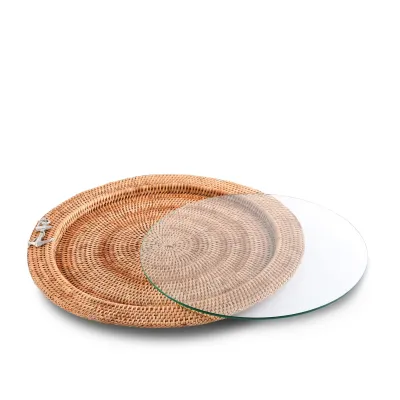 Wicker Rattan Serving Tray Round 19 inch