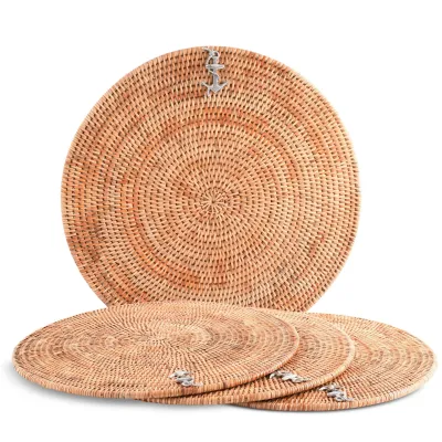 Wicker Rattan Anchor Round Placemat Set of 4