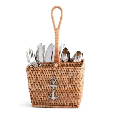 Wicker Rattan Anchor Flatware Caddy