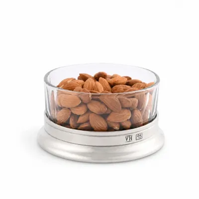 Hatched Glass Nut Bowl with Pewter Base