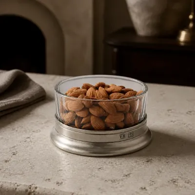 Hatched Glass Nut Bowl with Pewter Base