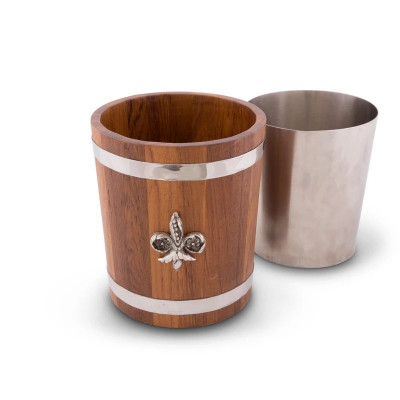 Provencal Fleur De Lis Teak Ice Bucket, Steel Insert