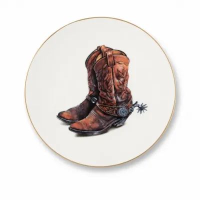 Amarillo Western Boot Pattern Bone China Round Salad Plate