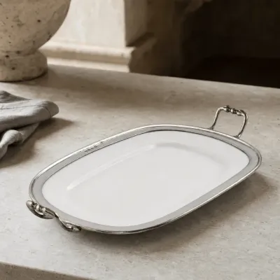 Refined Porcelain Rectangle Tray with Elegant Handles
