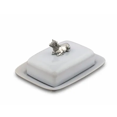 Garden Friends Stoneware Butter Dish With Pewter Mabel The Cow