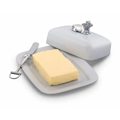 Garden Friends Stoneware Butter Dish With Pewter Mabel The Cow