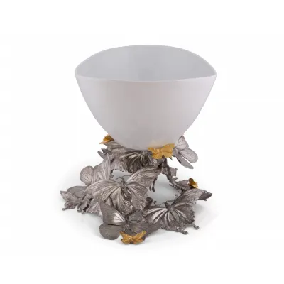 Garden Friends Pewter Butterfly Centerpiece Porcelain Bowl