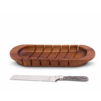 Harvest Oval Bread Board With Pewter Wheat Knife Set
