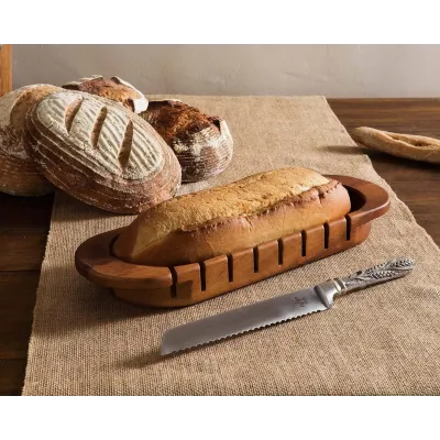 Harvest Oval Bread Board With Pewter Wheat Knife Set