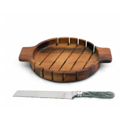 Harvest Round Bread Board With Pewter Wheat Knife