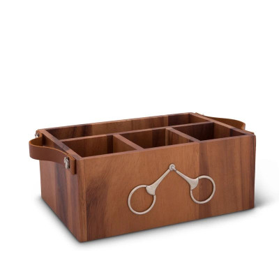 Equestrian Horse Bits Leather Handles Flatware Caddy