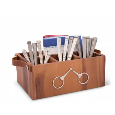 Equestrian Horse Bits Leather Handles Flatware Caddy