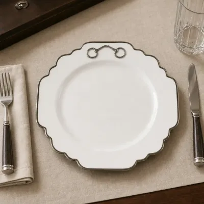 Pewter Bit Platinum Rim Bone China Dinnerware
