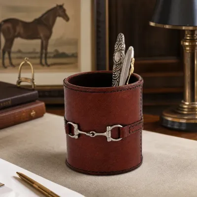 Premium Genuine Leather Stirrup Office Pen Holder
