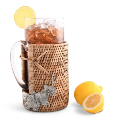 Wicker Rattan Orchid Glass Pitcher