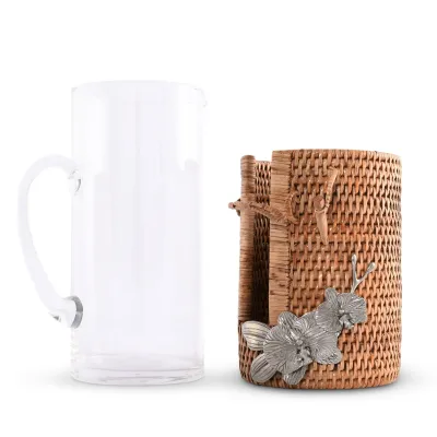 Wicker Rattan Orchid Glass Pitcher