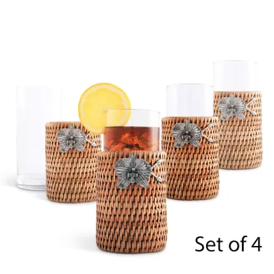Wicker Rattan Orchid Tall Glasses Set of 4