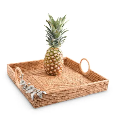 Wicker Rattan Orchid Square Tray 17 Inches