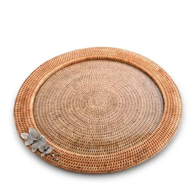 Wicker Rattan Orchid Serving Tray Round 19 inch
