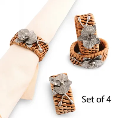 Wicker Rattan Orchid Napkin Ring Set of 4