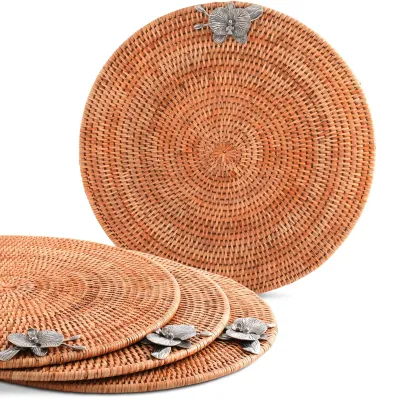 Wicker Rattan Orchid Round Placemat Set of 4