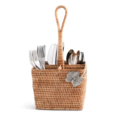 Wicker Rattan Orchid Flatware Caddy