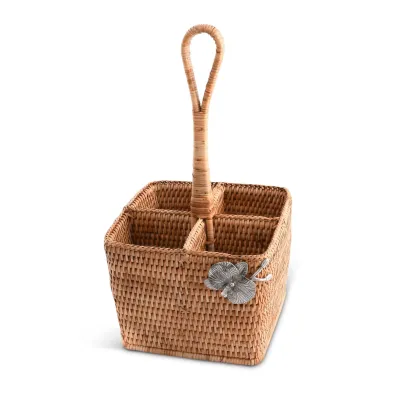 Wicker Rattan Orchid Flatware Caddy