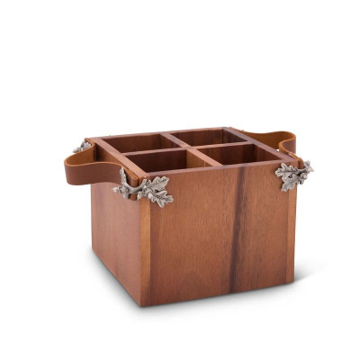 Majestic Forest Acorn Oak Leaf Flatware Caddy - Square Box Wood