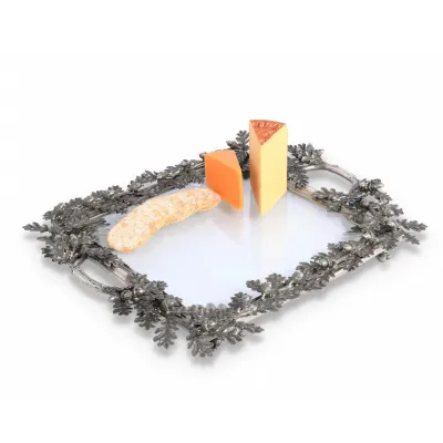 Majestic Forest Acorn Oak And Leaf Square Glass Tray