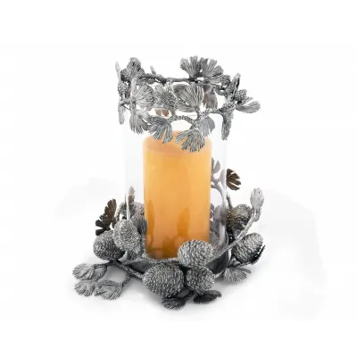 Majestic Forest Pewter Pine Cones Pillar Hurricane Centerpiece