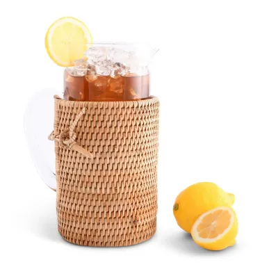 Wicker Rattan Glass Pitcher