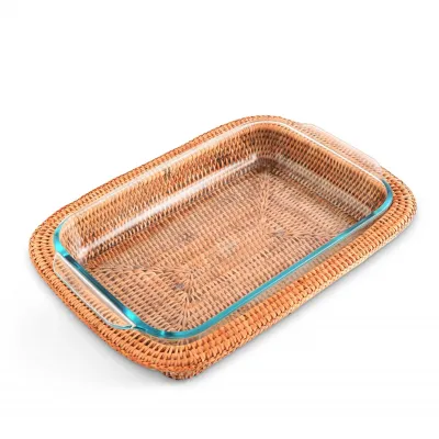 Wicker Rattan Rectangular Casserole Holder 3qt